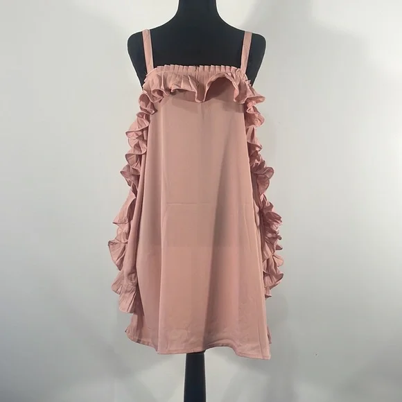 New Pretty Angel Pink,Baby doll dress, Tunic,Open shoulder,Ruffle,Large - Picture 6 of 12